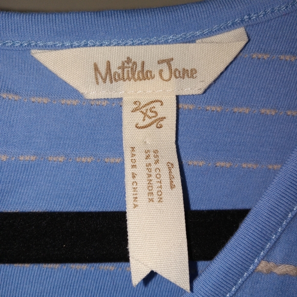 Matilda Jane Exploration Blue Beige Textured Striped Dress XS - Picture 12 of 13